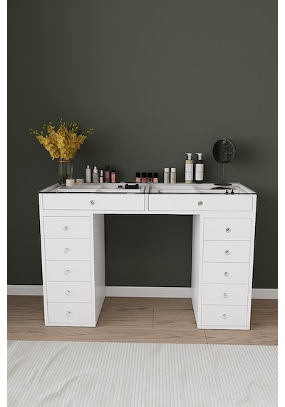 Df02116b Beyaz Geniş Organizer Bölmeli Çekmeceli Makyaj Masası 120 Cm Beyaz