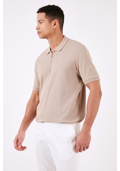 Buratti Pamuklu Regular Fit Fermuarlı Erkek Polo Yaka T Shirt 5902738 Vizon
