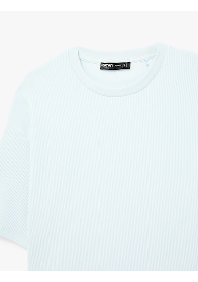 Koton Kısa Kollu Bisiklet Yaka Pamuklu Basic Oversize Tişört Mavi 6sam10279mk Mavi
