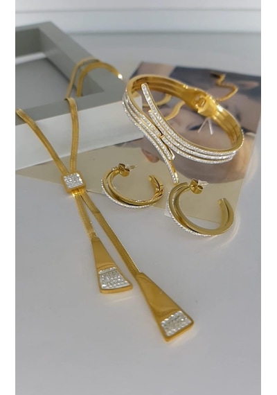 Elena 316l Kararmaz Çelik Takı Seti Gümüş - Rose Gold