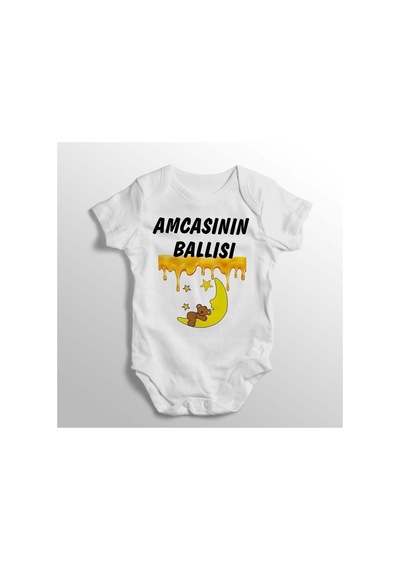 Babylimon Amcasının Ballısı Yazılı Baskılı Bebek Zıbını Beyaz - 132147380 Beyaz