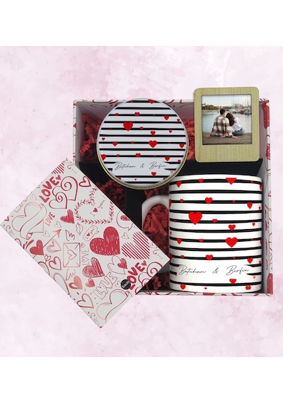 BK Gift Sevgiliye Özel Kutuda Hediye Seti, Kupa Bardak, Sevgili Hediyesi, Kokulu Mum, Fotoğraflı Çerçeve-10