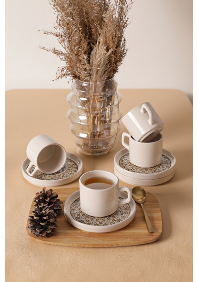 Keramika Timeless Brown Stackable Çay Takımı 8 Parça 4 Kişilik 21973 Krem