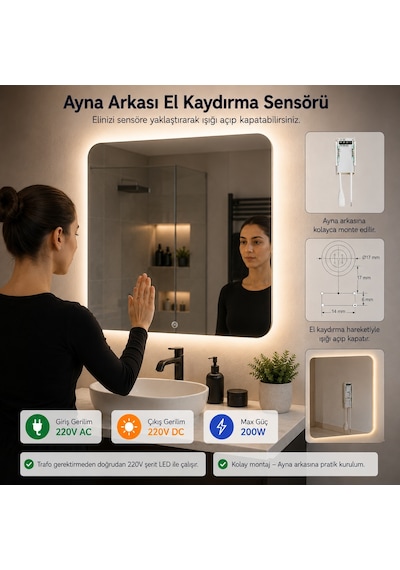 AYNA ARKASI 220V EL KAYDIRMA IŞIK ANAHTARI