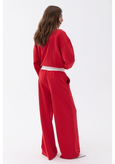 Nocturne Oversize Midi Kadın Pantolon - Günlük Rahatlık Kırmızı