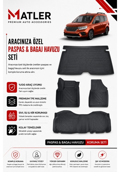 Renault Kango 2026 Model 4d Ekstra Havuzlu Paspas Ve Bagaj Havuzu Set