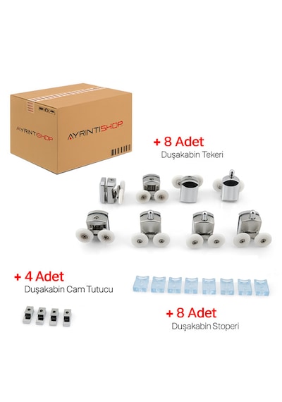 Ayrıntıshop Duşakabin Tekerleği Rulman Tekerlek Krom Alt Üst 8 Li 24mm Krom