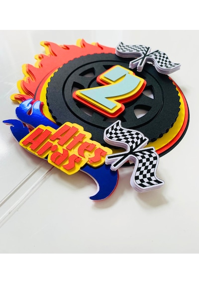 Araba Yarış Temalı İsme Özel 3D Doğum Günü Pasta Süsü Cake Topper
