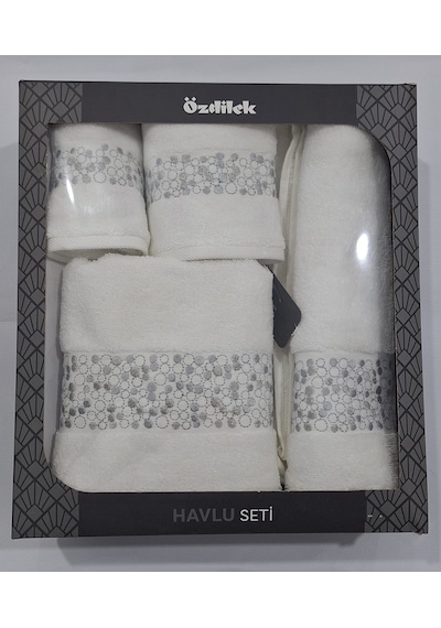 Özdilek Daniela Beyaz Duş Seti/misafir Seti/havlu Seti Gri