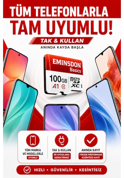 100gb Hafıza Kartı Ev Araç Güvenlik Kamerası Uyumlu Telefon Tablet Micro Sd Class10