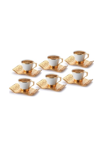 Türk Kahvesi Fincan Takımı Lüks 6 Kişilik Metal Gold Selçuklu Model Altın