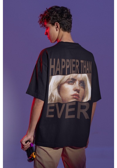 Sevbano Happier Than Ever Billie Eilish Sırt Baskılı Unisex Oversize Şark Siyah
