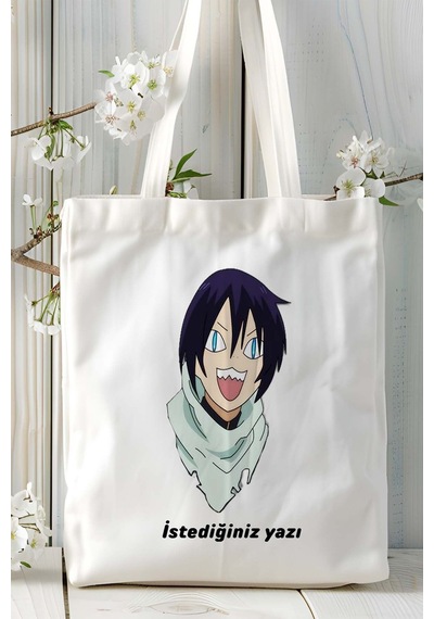 Art Hediye Noragami Beyaz Baskılı Bez Omuz Çantası Kişiye Özel Model 3 Çok Renkli