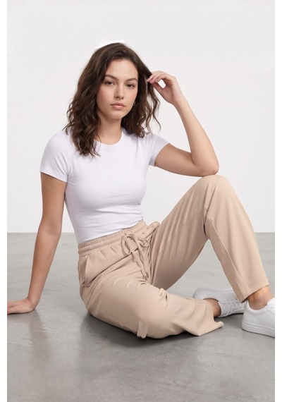 Genius Store Kadın Pantolon Beli Lastikli Cepli Rahat Kalıp Kadın Spor Pantolon Taş