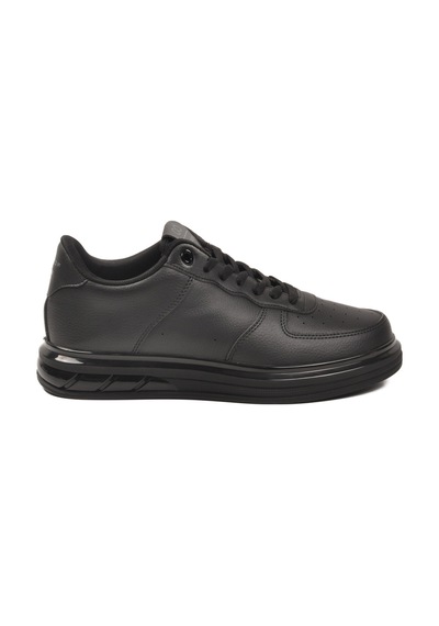 Siyah Bağcıklı Cilt Hafif Esnek Erkek Sneaker 2043 M Siyah-siyah