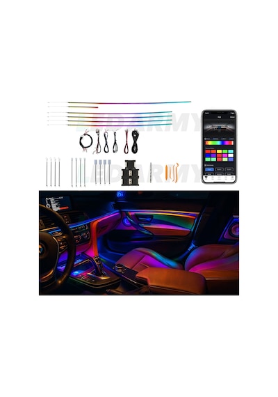 Araç İçi Ambiyans Led Seti Rgb 64 Renk Bluetooth Destekli Müzik Duyarlı Evrensel İç Ortam Aydınlatma Komple Set 1 Adet