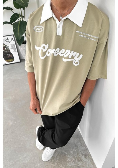 Su Yeşili Coreev Polo Yaka Outplenty Premium Oversize Tişört Su Yeşili