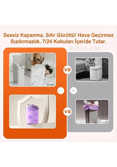 9 Litre Otomatik Hareket Sensörlü Çöp Kovası, Banyo Çöp Kovası, Çöp Kutusu Beyaz