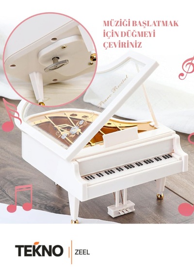 Teknozeel Piyano Şeklinde Müzik Kutusu Doğum Günü Hediyesi Balerini Dans Eden Müzik Kutusu Beyaz