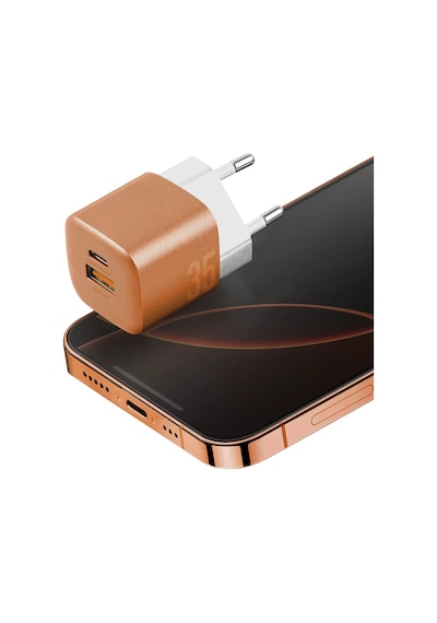Energea Ampcharge Gan35 1 Adet 35w Type C 1 Adet 30w Usb Çıkışlı Pd Pps Qc Duvar Tipi Hızlı Şarj Aleti - Turuncu