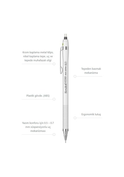 Scrikss Simo R&D Japan Uçlu Kalem Beyaz 0.7 1 Adet ve Mikro 0,7 Versatil Kalem Uçu Siyah 3 Paket
