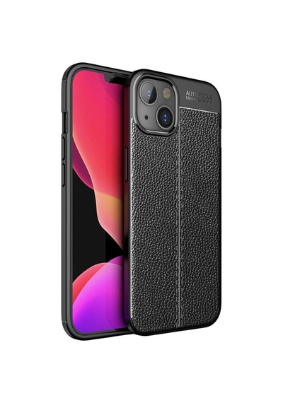 Smcaseİphone Uyumlu 13 Kılıf Deri Dokulu Silikon Nano Ekran Koruyucu Siyah