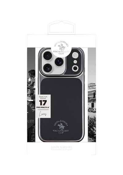 Santa Barbara Polo Racquet Club İphone 17 Pro Uyumlu Kılıf Manyetik Şarj Destekleyen İçi Süet Lucas Deri Kapak Gümüş