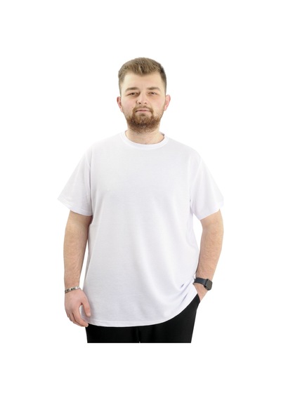 Mode Xl Büyük Beden Erkek T-shirt Bisiklet Yaka Waffle 20033 Beyaz Beyaz