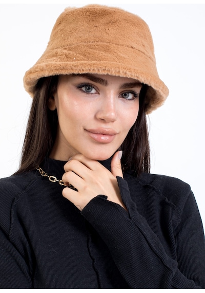 Ladycolor Tavşan Tüyü Peluş Bucket Kova Moda Kadın Kışlık Şapka Kahverengi