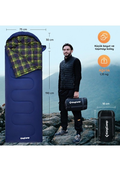 Kingcamp Sevan 250 Konforlu Uyku Tulumu Navy Sol F. Lacivert