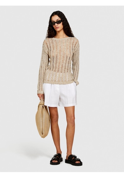 Sisley %100 Keten Önü Çift Pileli Şort Kadın Beyaz Şort - 324p4aghl9013