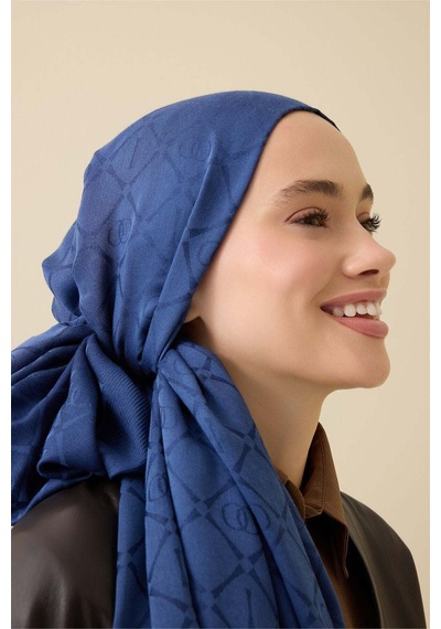 Imannoor İman I Kafes Lacivert Tencel Pamuk İpek Şal 70x200 Lacivert