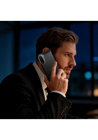 Caseonn Xiaomi Poco C81 Pro Kılıf Karbon Fiber Desenli Koruyucu Arka Kapak Siyah
