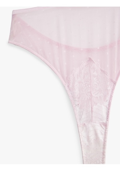 Koton Dantel Detaylı Rahat Kalıp V Yaka Tül Askılı Bodysuit Pembe 6slk00001mk Gül