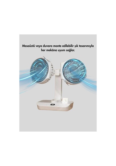 Çift Kafalı Masaüstü Ve Duvar Tipi Sessiz Usb Şarjlı Fan - Hs08377564-9938 Renkli