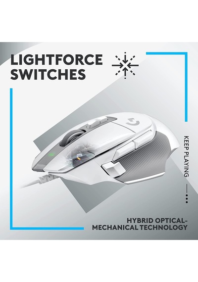 G502 X Kablolu Oyun Mouse'u, Lıghtforce Hibrit Optik-mekanik Ana Anahtarlar, Hero 25k Oyun Sensörü, Macos, Windows Ve Pc İle Uyumlu, Beyaz
