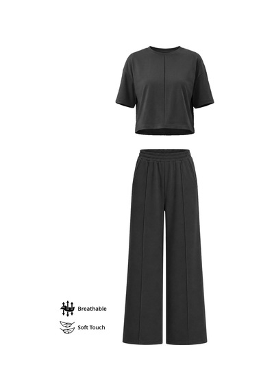 Cottonhıll Premium - Sway Collection Siyah Modal Nervür Dikiş Detay Kadın Eşofman Takımı