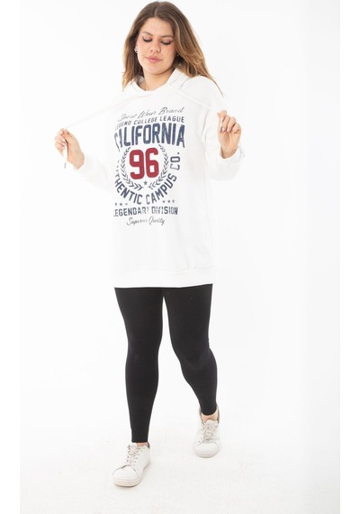 Şans Kadın Büyük Beden Kemik İçi Şardonlu Üç İplik Kapşonlu Sweatshirt 65n37294-kemik Kemik
