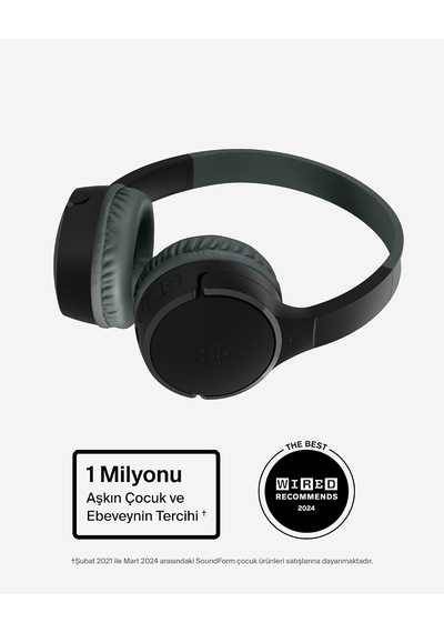 Soundform Mini Çocuk Kablosuz Kulaklık Siyah Dahili Mikrofon, 30 Saat Çalma, Eğlenceli Çıkartmalar, İphone, İpad Ve Galaxy Uyumlu