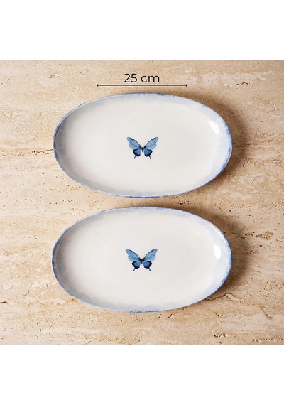 Güral Elips 2li 25 Cm Porselen Kayık Tabak Çok Renkli