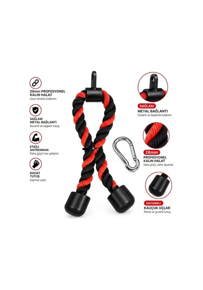 70 Cm 28mm Kalın Profesyonel Triceps Halatı - Rope Pushdown - Cable Egzersiz Aparatı