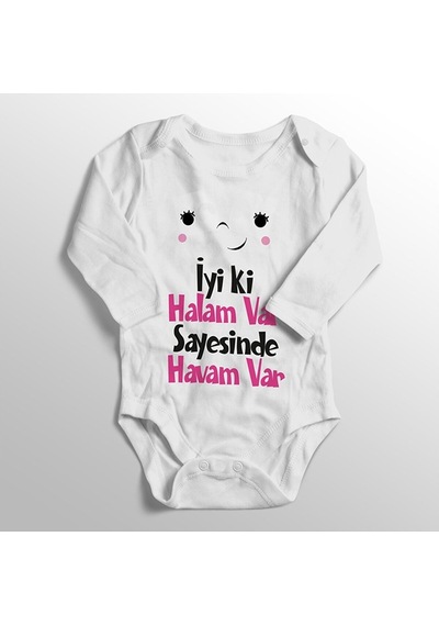 İmaj Tuğbababy Iyiki Halam Var Sayesinde Havam Var Baskılı Bebek Zıbını Beyaz