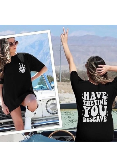 Efnaz Style Bisiklet Yaka Kısa Kol Baskılı T-shirt - Siyah