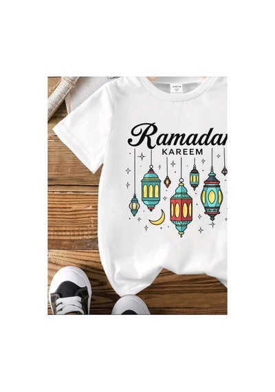 Stil X Ramazan Bayramı Baskılı Kız Çocuk Tshirt, %100 Pamuklu Kumaş Beyaz-1