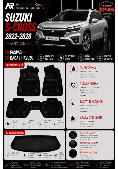 Suzuki S-cross 2022-2026 Araca Özel 3d Paspas + 3d Bagaj Havuzu