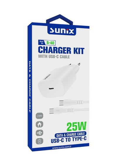 Sunix S-40 Usb-C Type-C Set Şarj 25W - Beyaz