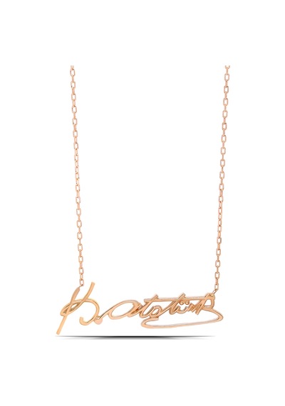 Atatürk İmzalı 925 Ayar Kadın Gümüş Kolye Rose Gold