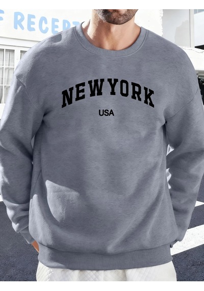 Startmore Tarzsokak New York Abd Baskılı Erkekler İçin O-yaka Moda Kazakları Polar Sonbahar Sweatshirt Sokak Günl Gri