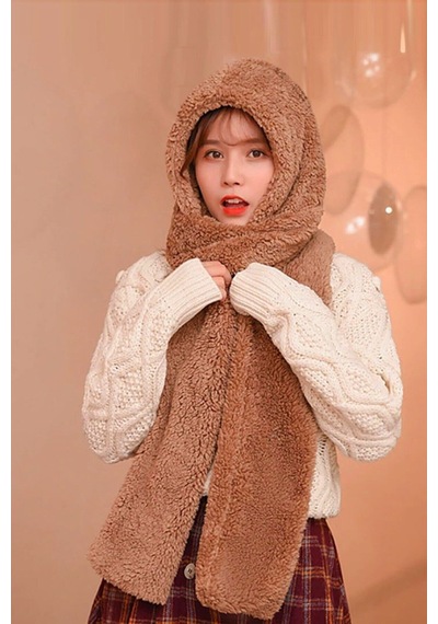 Bundera Scarf Kapşonlu Kadın Peluş Bere Atkı Kadın Welsoft Polar