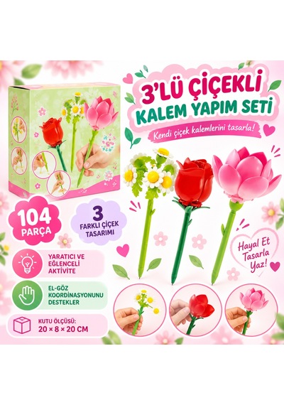 3 Lü Çiçekli Kalem Yapım Seti 104 Parça